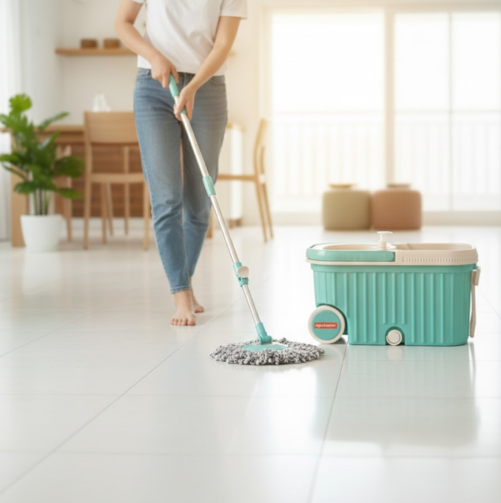 360 Spin Mop with Wheels – Microfiber, Auto-Fold Handle | Ganesh