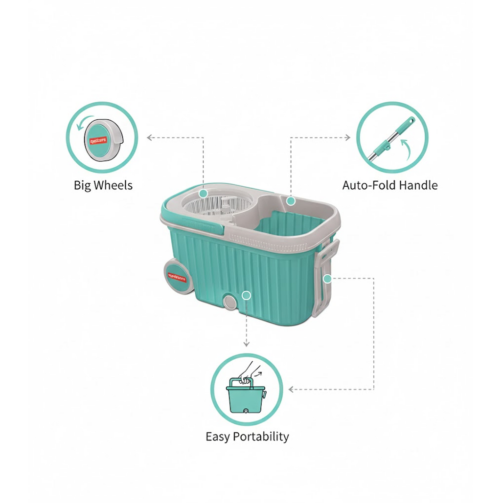 360 Spin Mop with Wheels – Microfiber, Auto-Fold Handle | Ganesh
