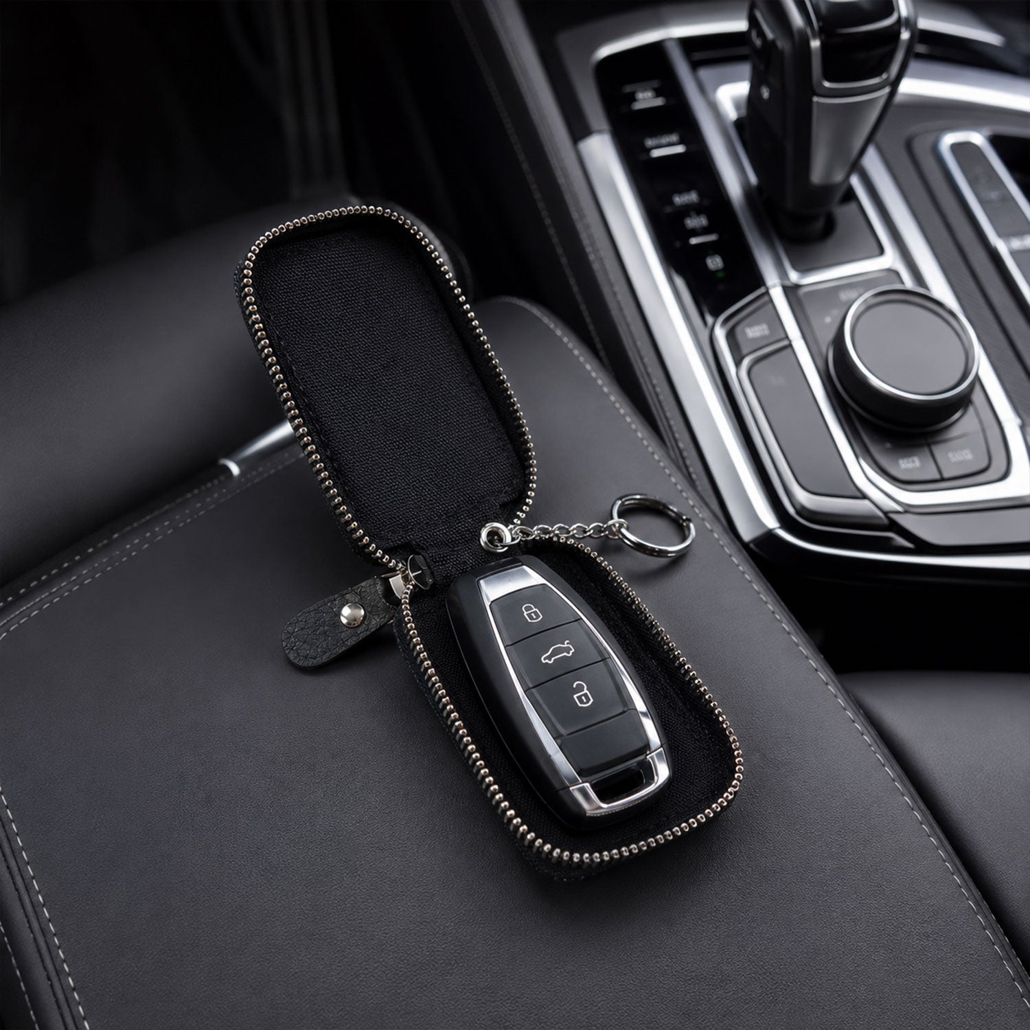 Car Key Case Ð Durable PU Leather with Zipper & Clip