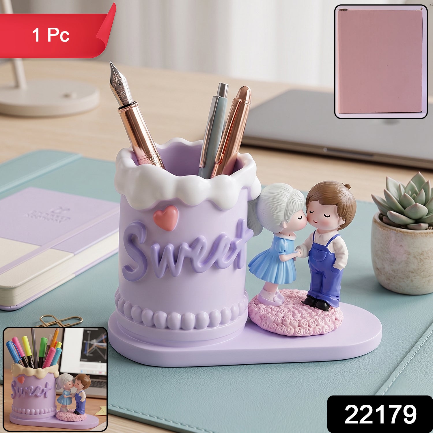 Cute Couple Pen Holder Ð Adorable Resin Desk Organizer & Showpiece