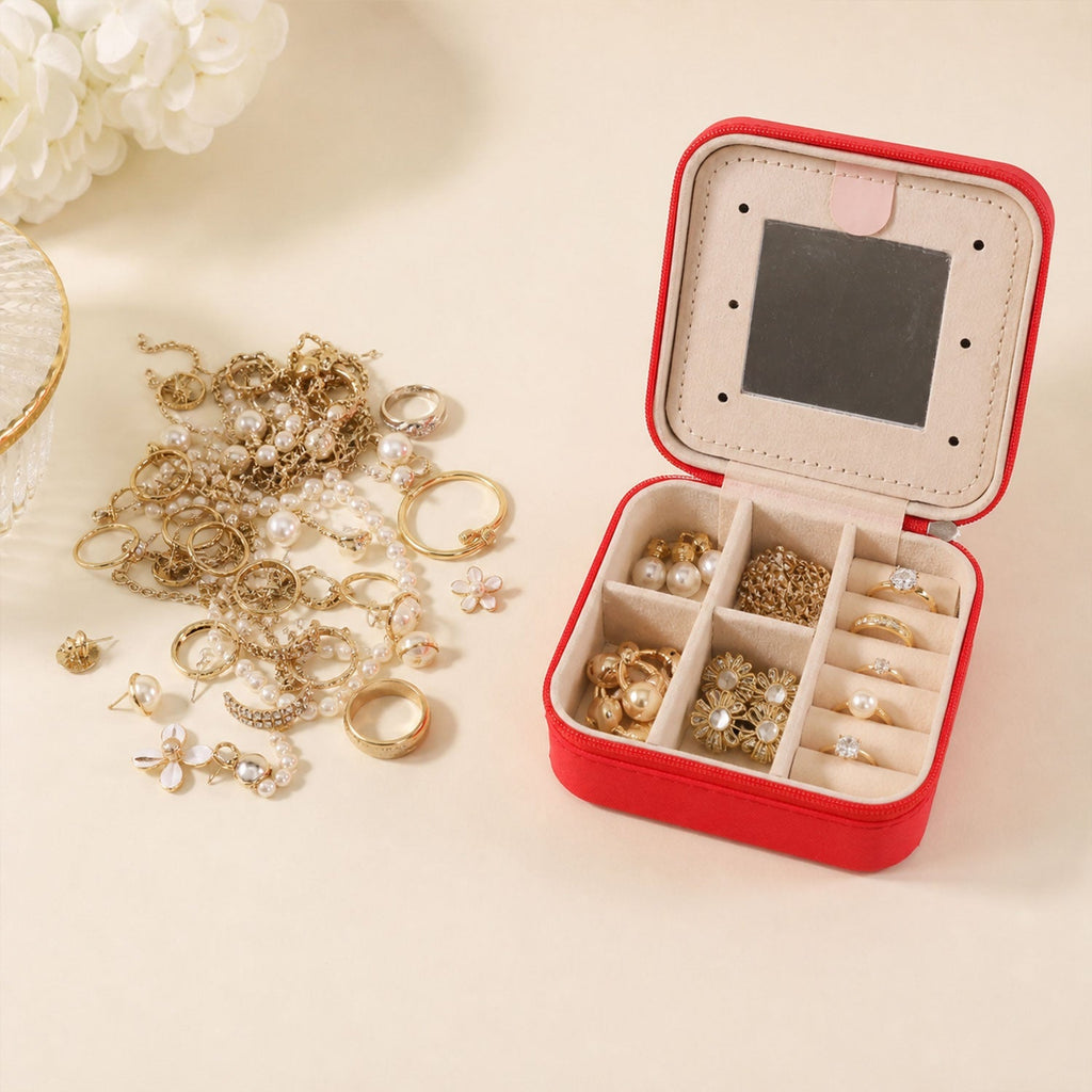 Mini Jewelry Organizer Box with Mirror Ð Portable Travel Case for Rings and Earrings