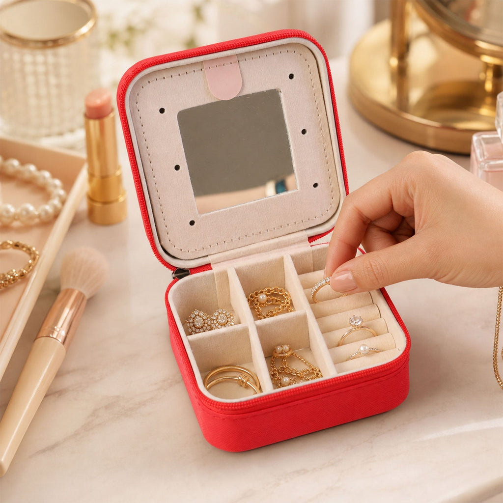 Mini Jewelry Organizer Box with Mirror Ð Portable Travel Case for Rings and Earrings