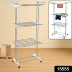 Cloth Drying Stand – 3-Tier Foldable Stainless Steel with Wheels