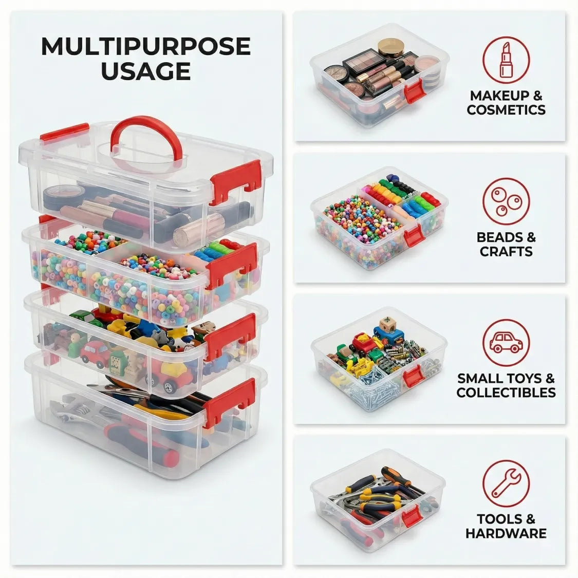 Plastic Storage Box – 4-Layer Transparent Organizer with Handle