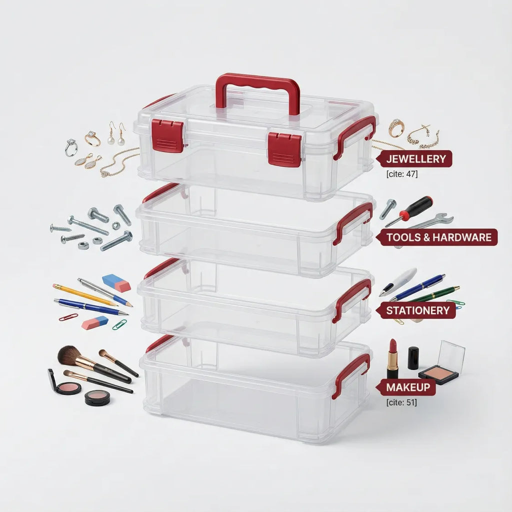 Plastic Storage Box – 4-Layer Transparent Organizer with Handle
