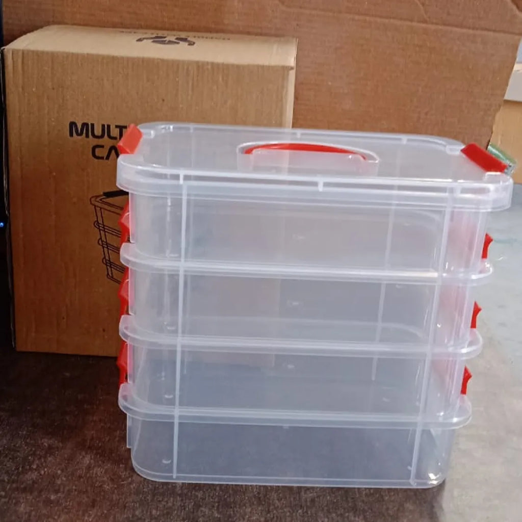 Plastic Storage Box – 4-Layer Transparent Organizer with Handle