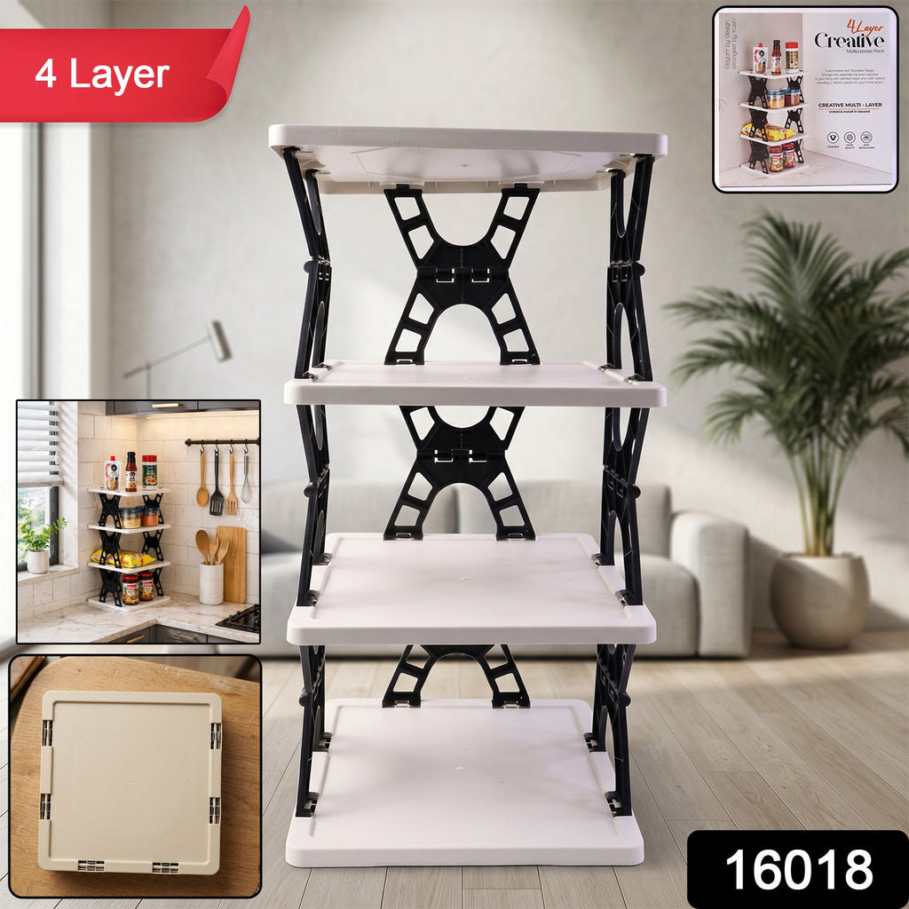 Multipurpose Foldable 4 Layer Storage Rack Ð Space Saving Organizer