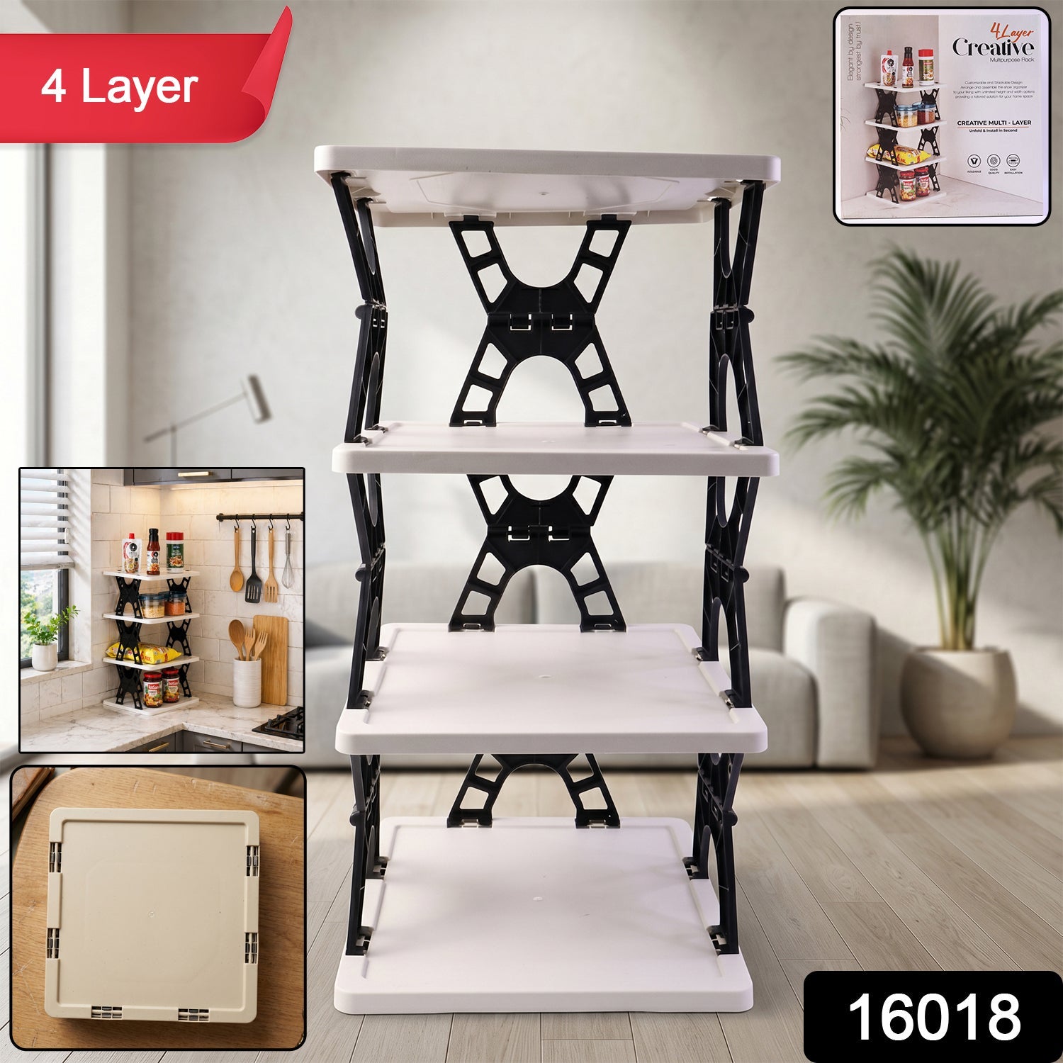 Multipurpose Foldable 4 Layer Storage Rack Ð Space Saving Organizer