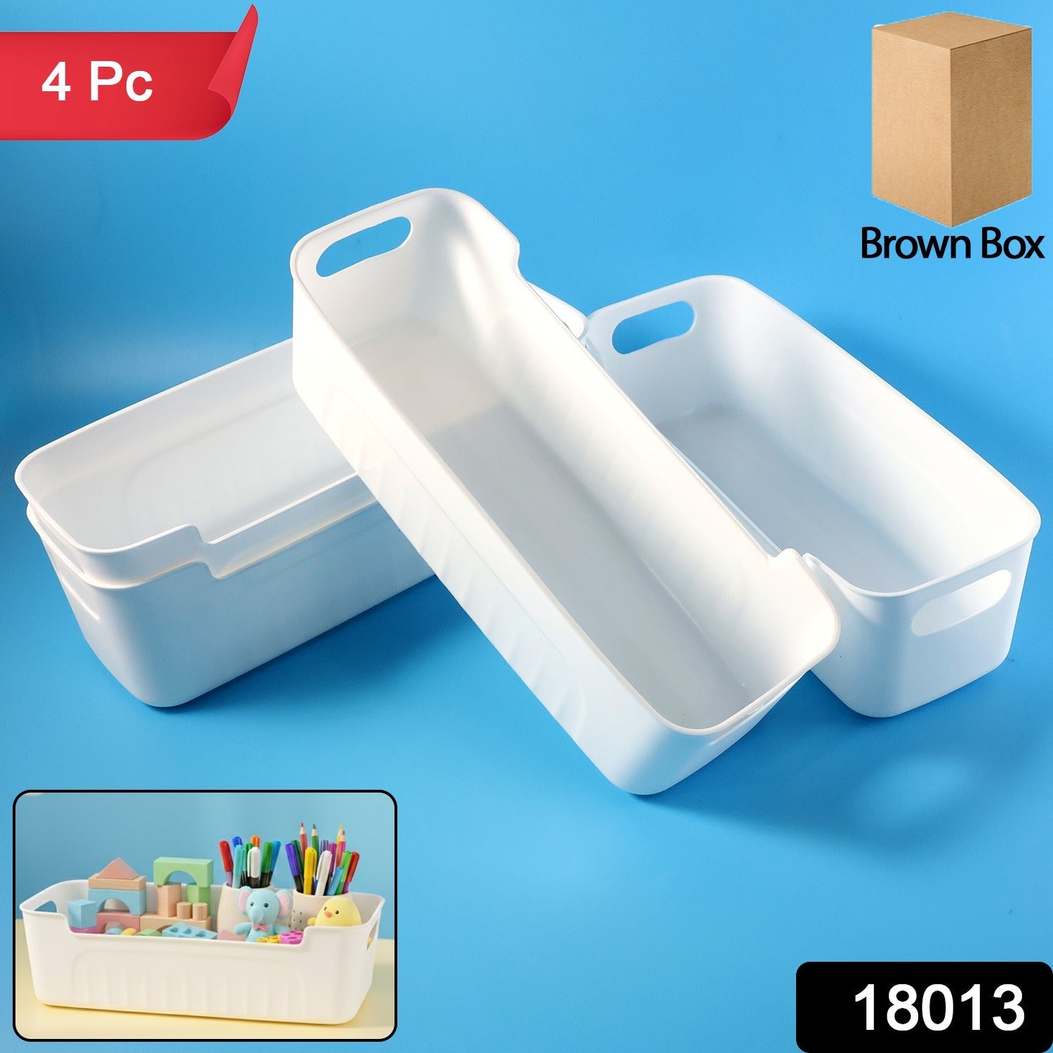 White Plastic Storage Basket Set – 4 Durable Stackable Organizers