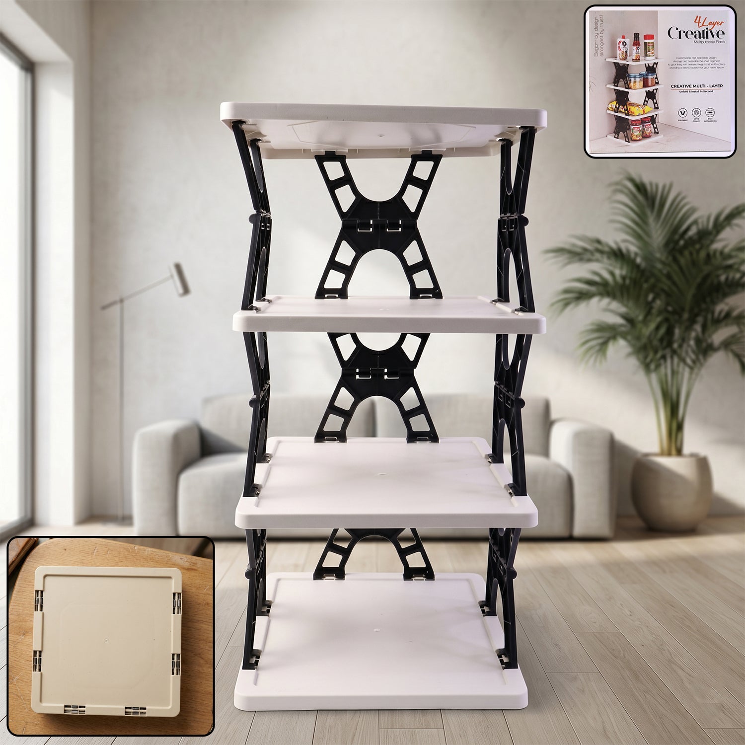 Multipurpose Foldable 4 Layer Storage Rack Ð Space Saving Organizer