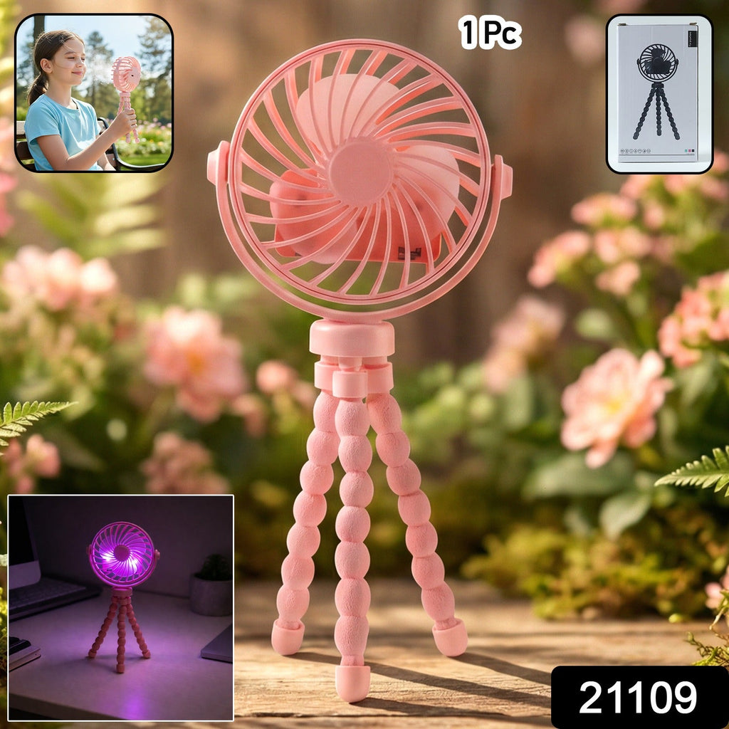 Rechargeable Portable LED Fan – Flexible Tripod & Quiet Cooling