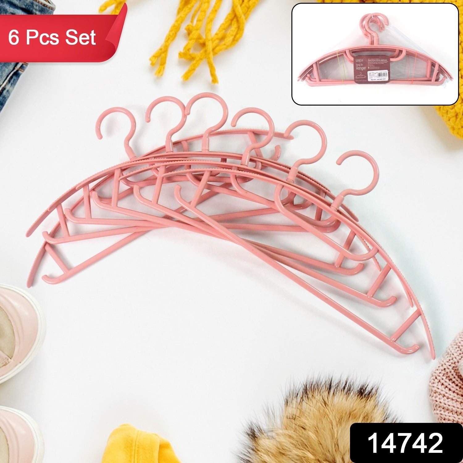 Plastic Cloth Hangers – Set of 6 Durable Non-Slip Wardrobe Organizers