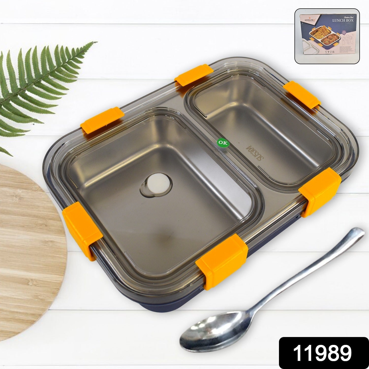 Stainless Steel Lunch Box 2 Section – Leakproof & Durable with Spoon