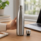 Stainless steel water bottle ideal for gym & school in silver