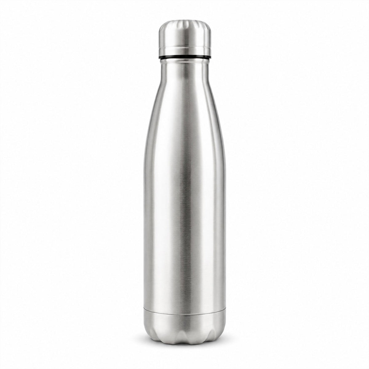 Stainless steel water bottle on white background
