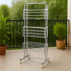 Stainless Steel Clothes Drying Stand – Foldable 3-Layer Rack with Wheels