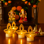 Golden Diya LED Tealight Candles – Elegant Flameless Decor Set