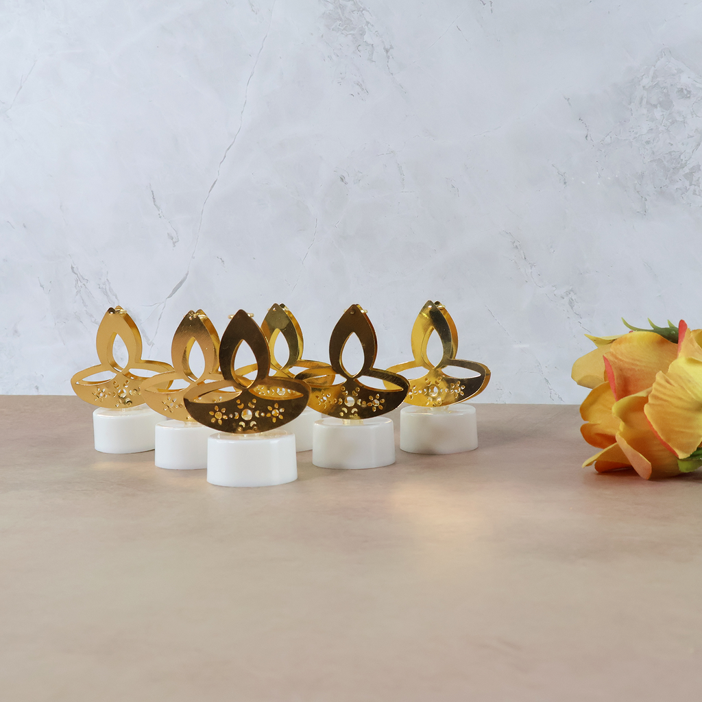 Golden Diya LED Tealight Candles – Elegant Flameless Decor Set