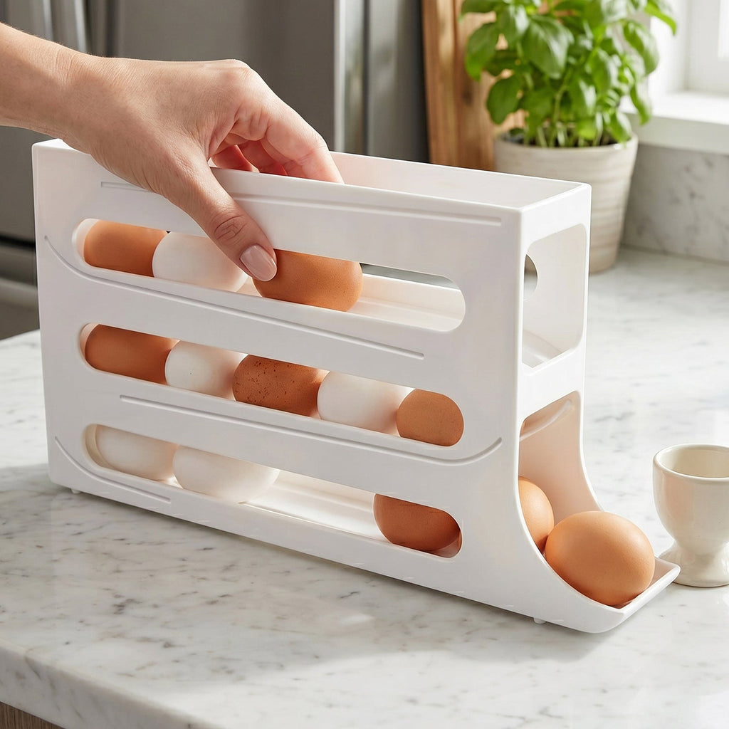 Plastic Egg Storage Organizer Ð Space-saving fridge tray for neat kitchen organization