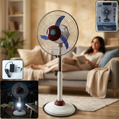 12V rechargeable pedestal fan with LED light for home and office