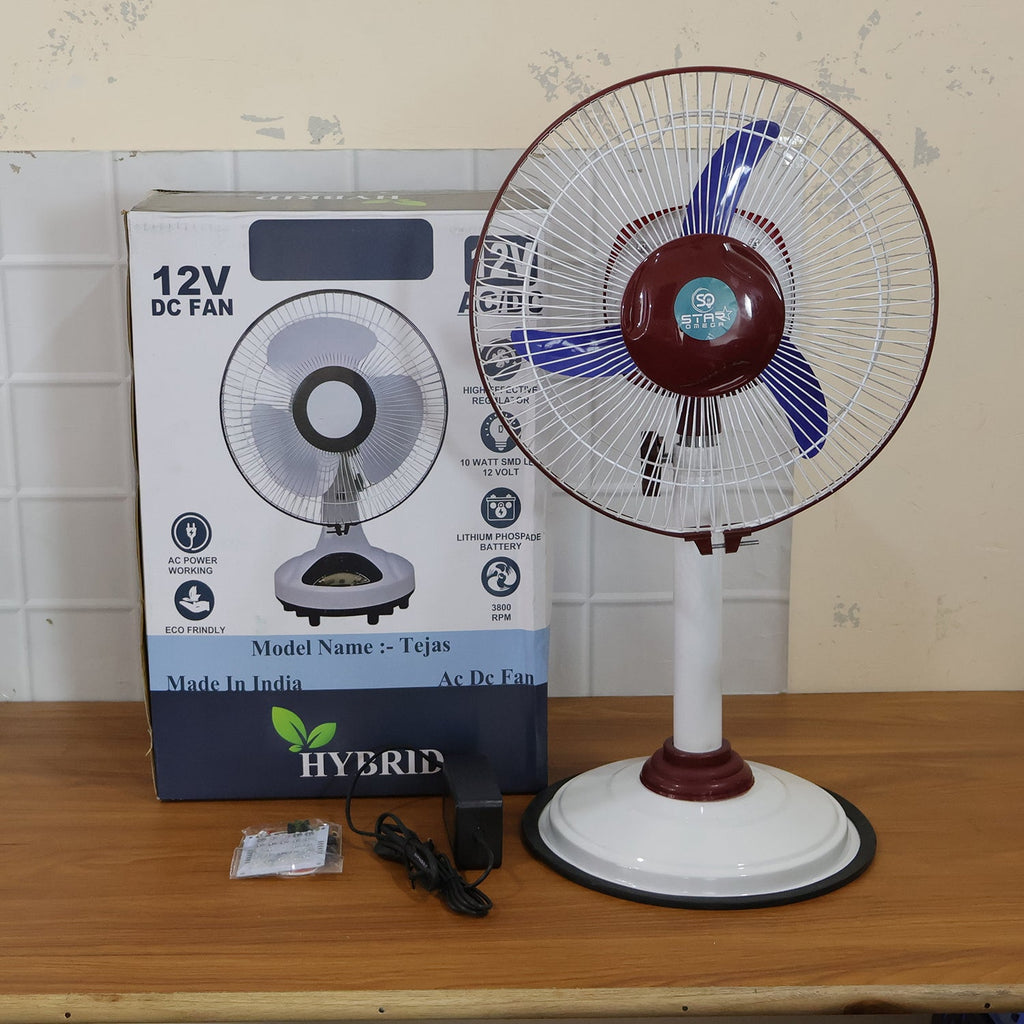 Pedestal Fan – Adjustable Height with LED Light & Rechargeable Power