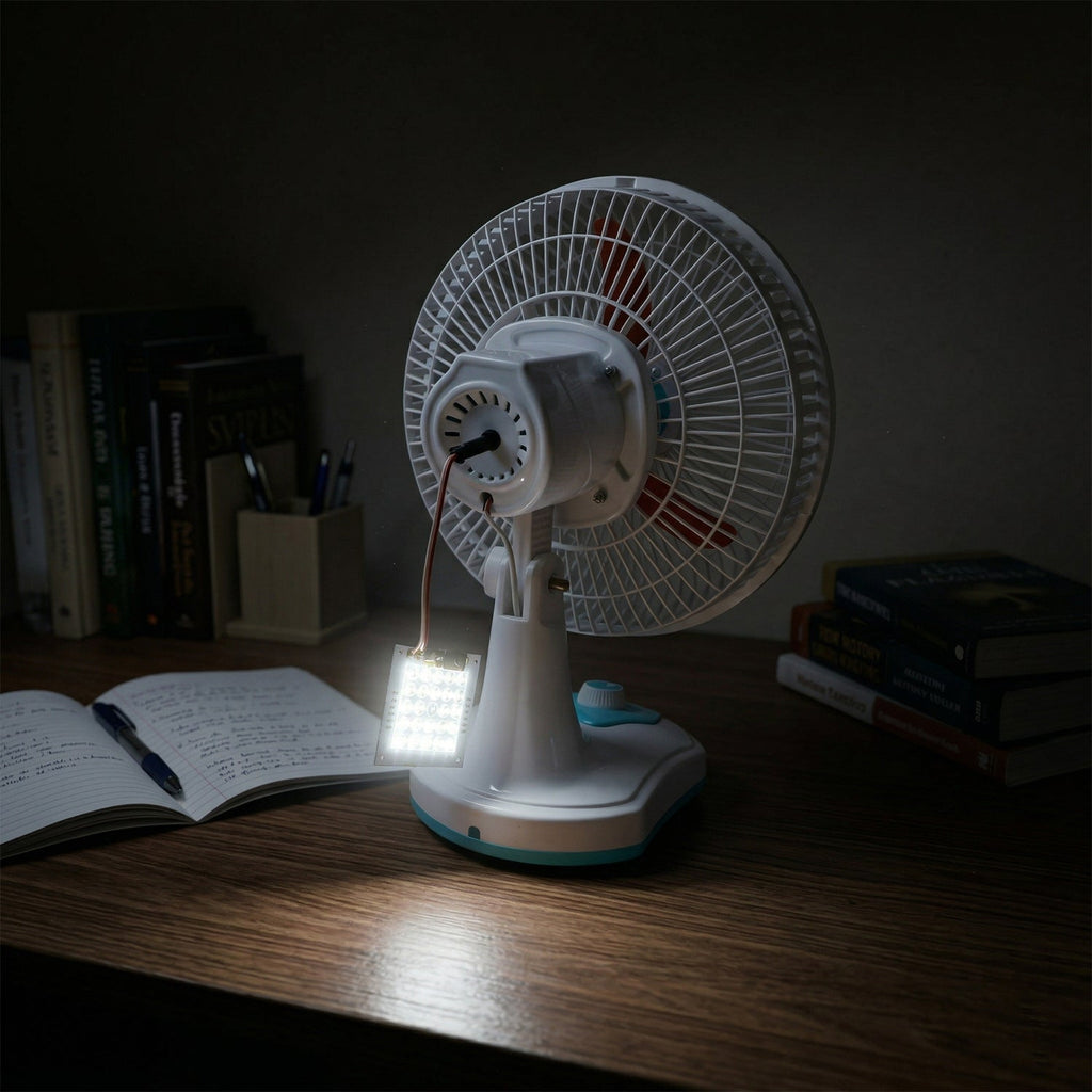 Rechargeable Table Fan – Portable with LED Light & Dual Power