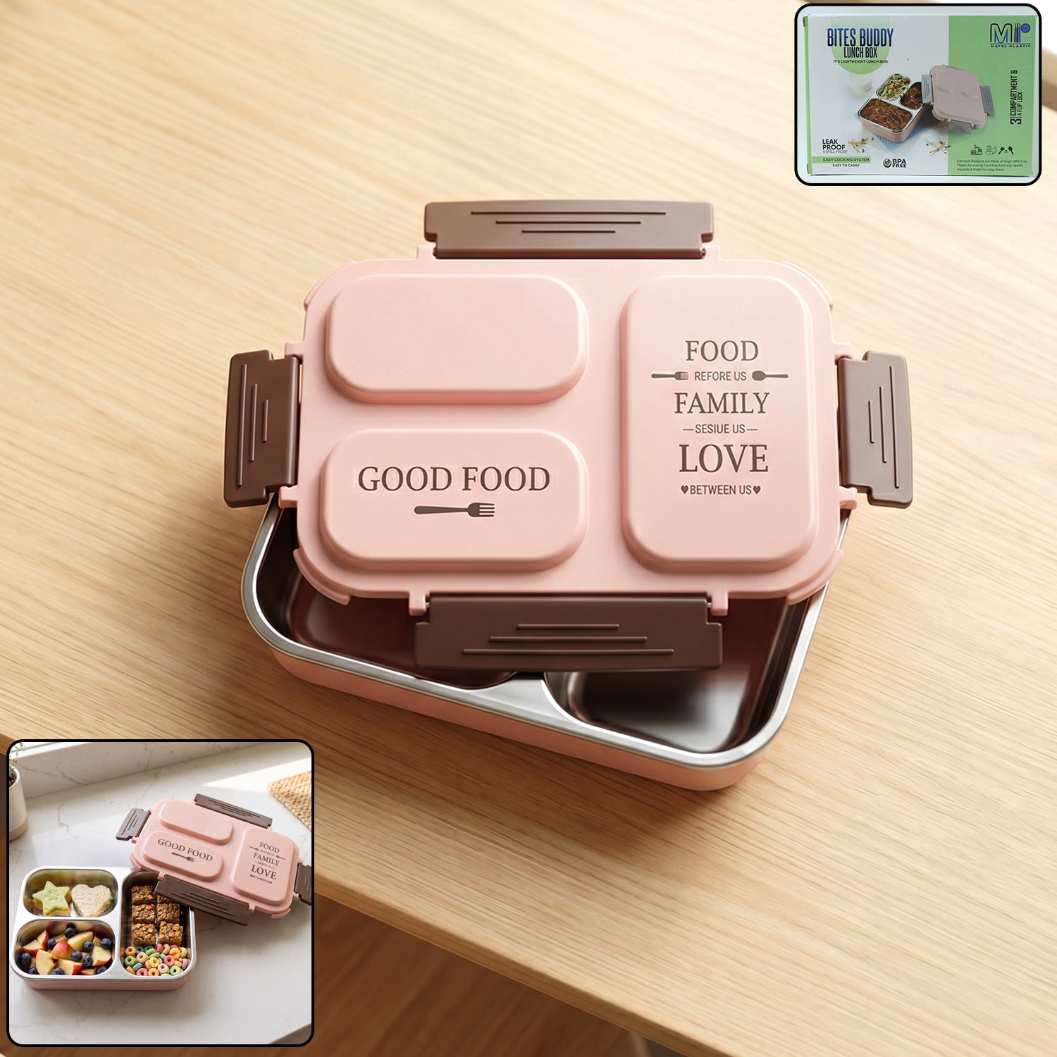 3-Compartment Stainless Steel Lunch Box – Leak-Proof & Durable
