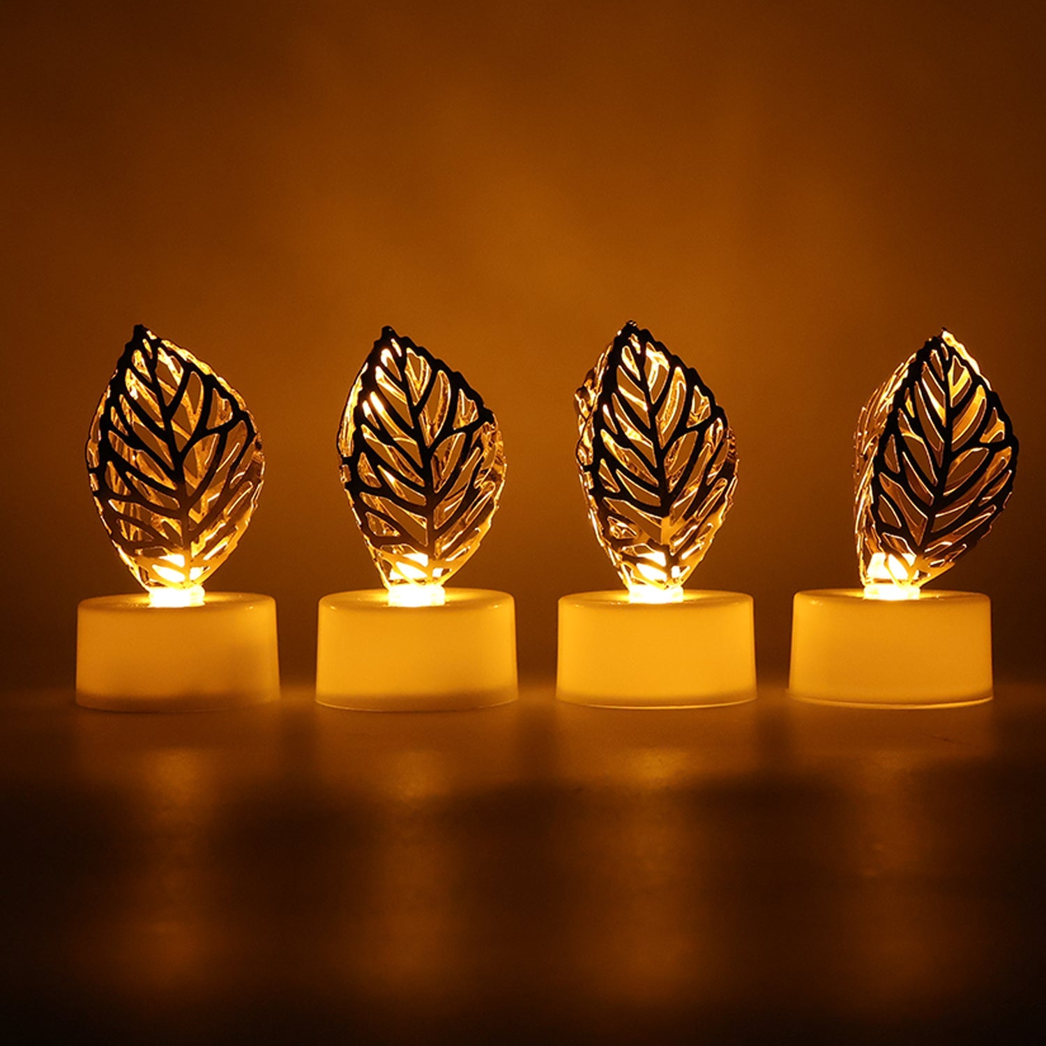 Golden Leaf LED Candles – Set of 4 Flameless Decorative Lights
