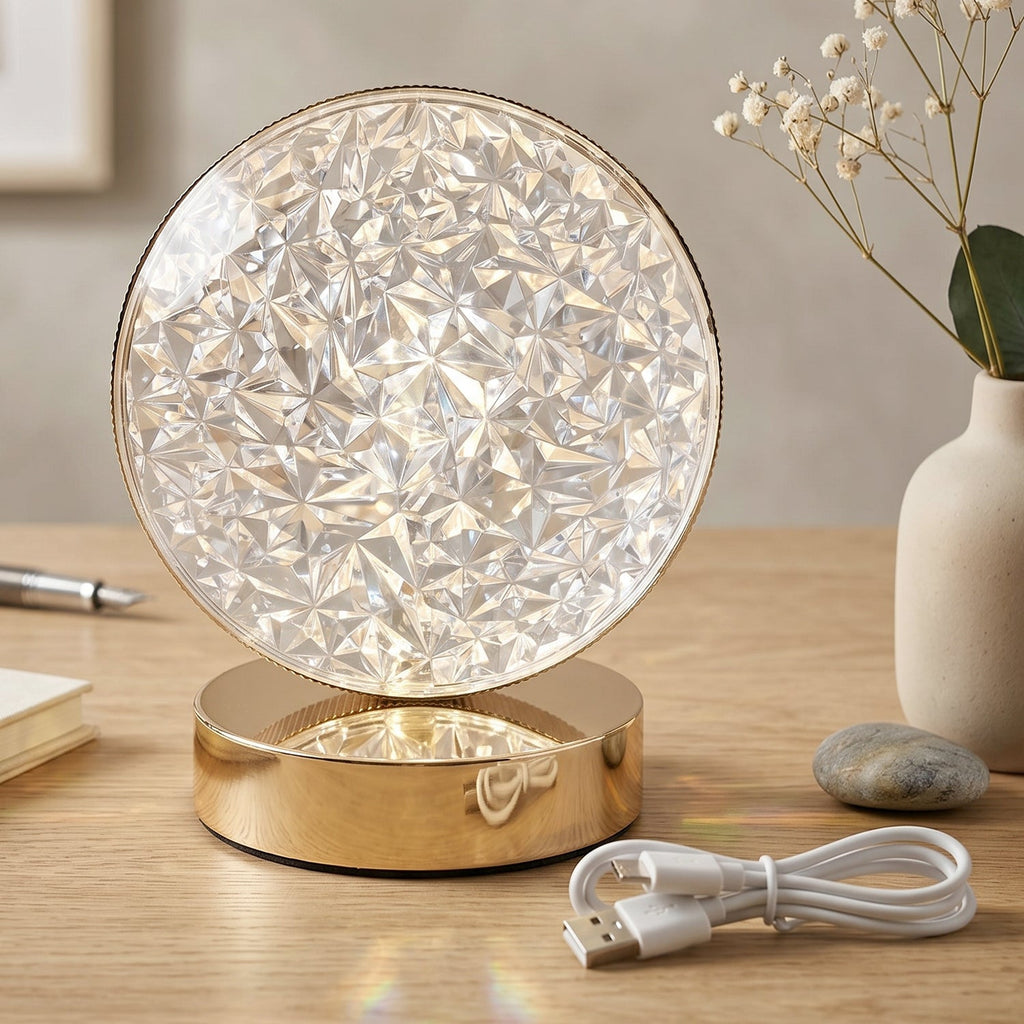 Round Crystal LED Table Lamp Ð Dimmable Touch & USB Rechargeable