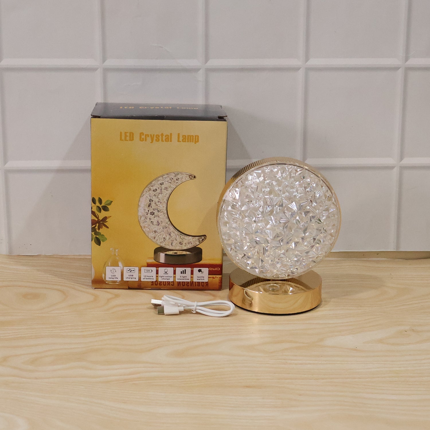 Round Crystal LED Table Lamp Ð Dimmable Touch & USB Rechargeable