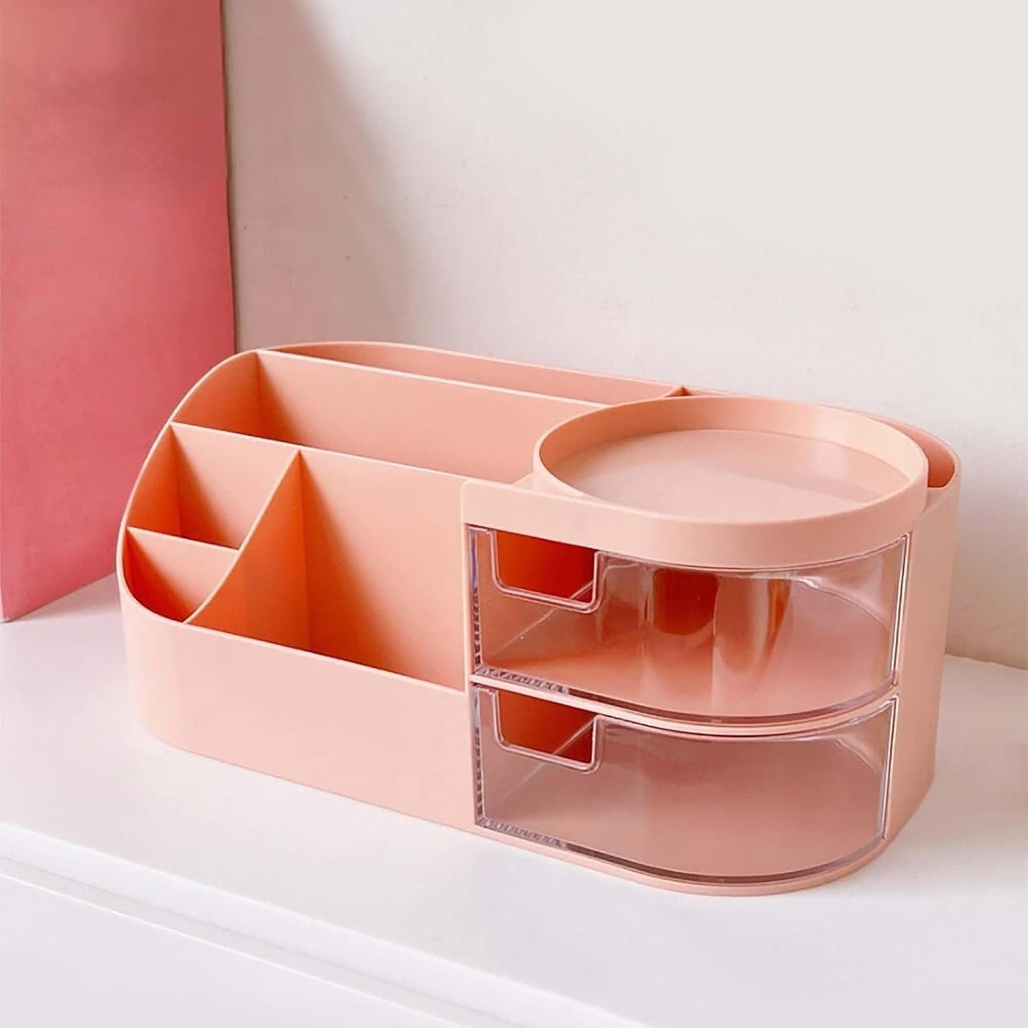 Multipurpose Makeup Organizer – Space-Saving with Drawers & Brush Holder