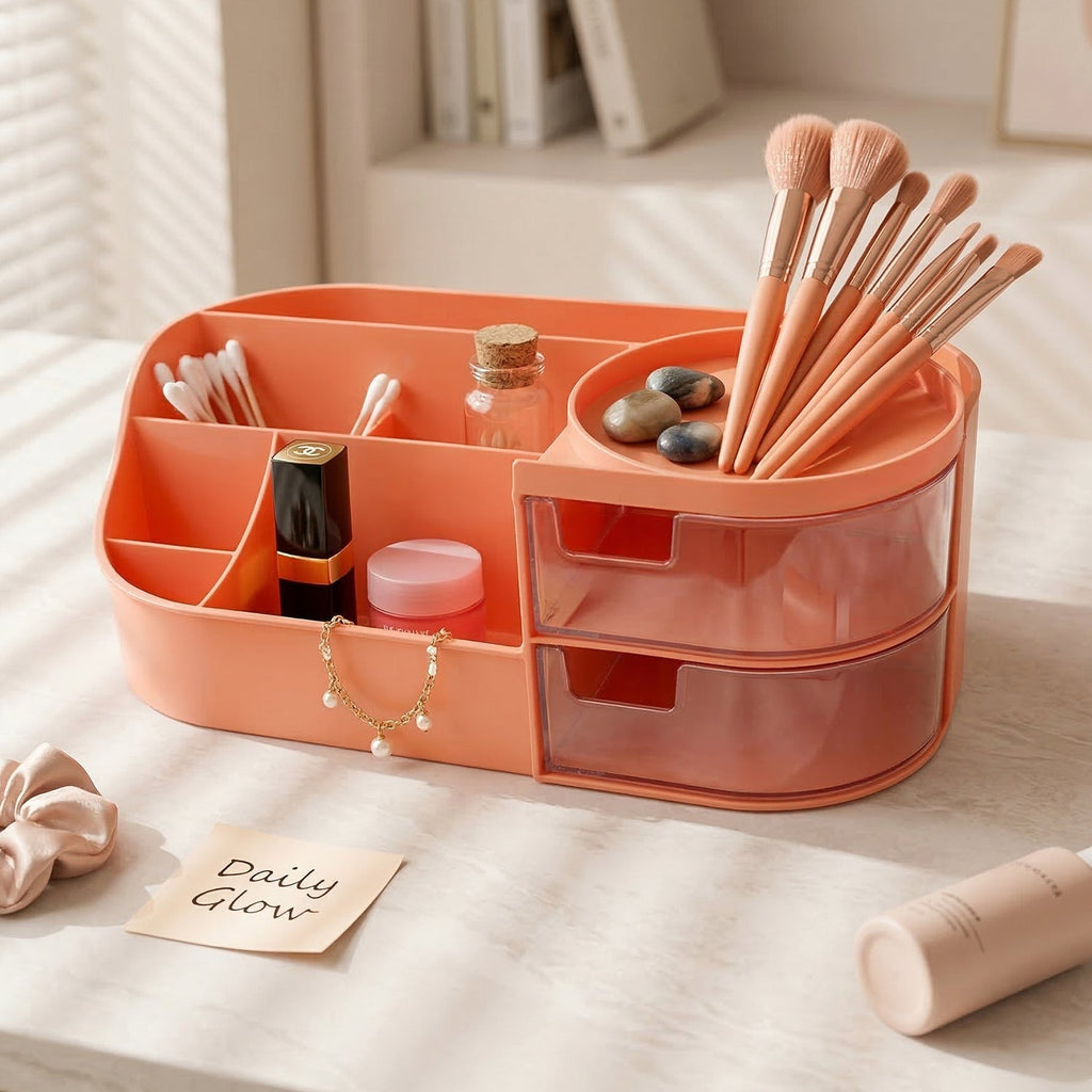 Multipurpose Makeup Organizer – Space-Saving with Drawers & Brush Holder