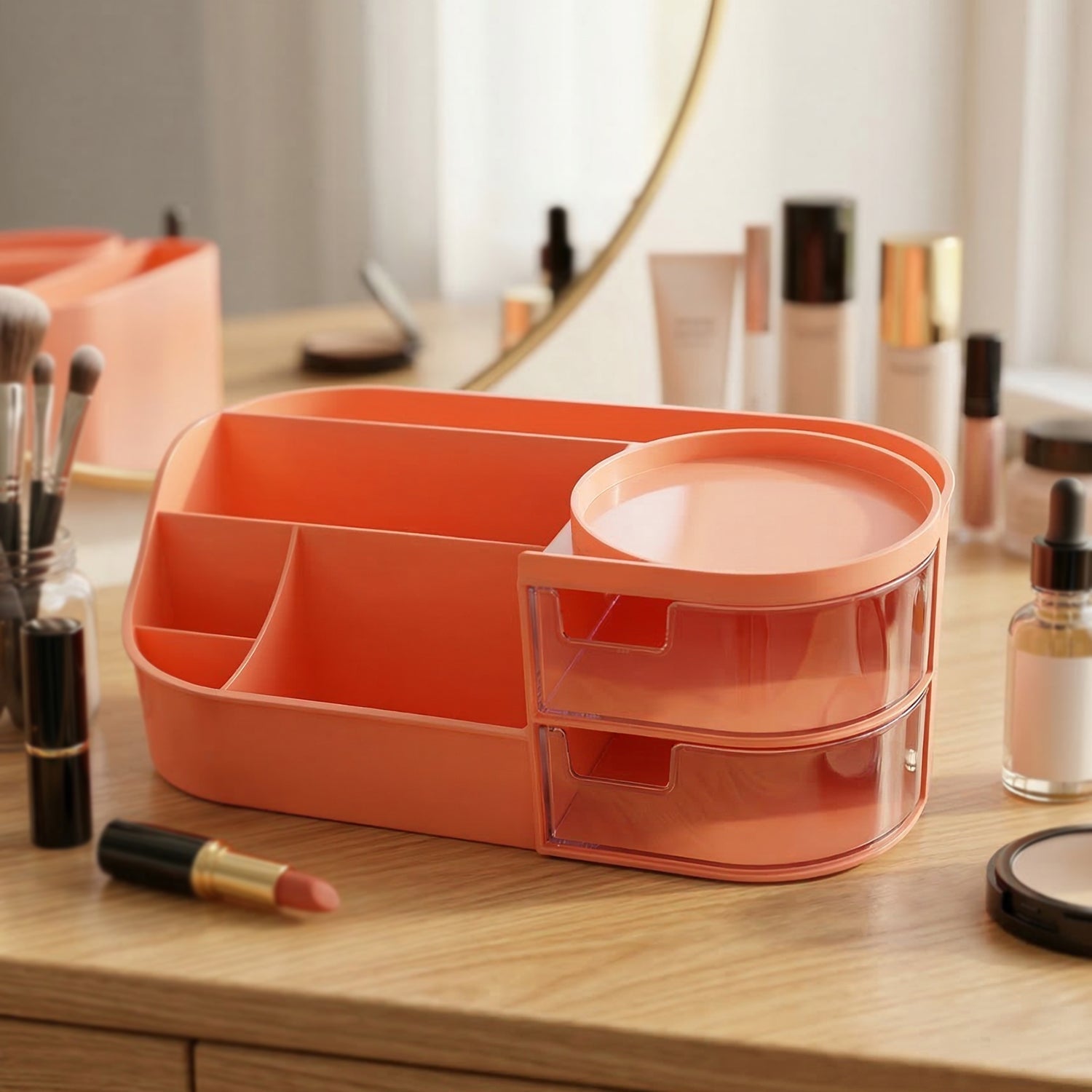 Multipurpose Makeup Organizer – Space-Saving with Drawers & Brush Holder