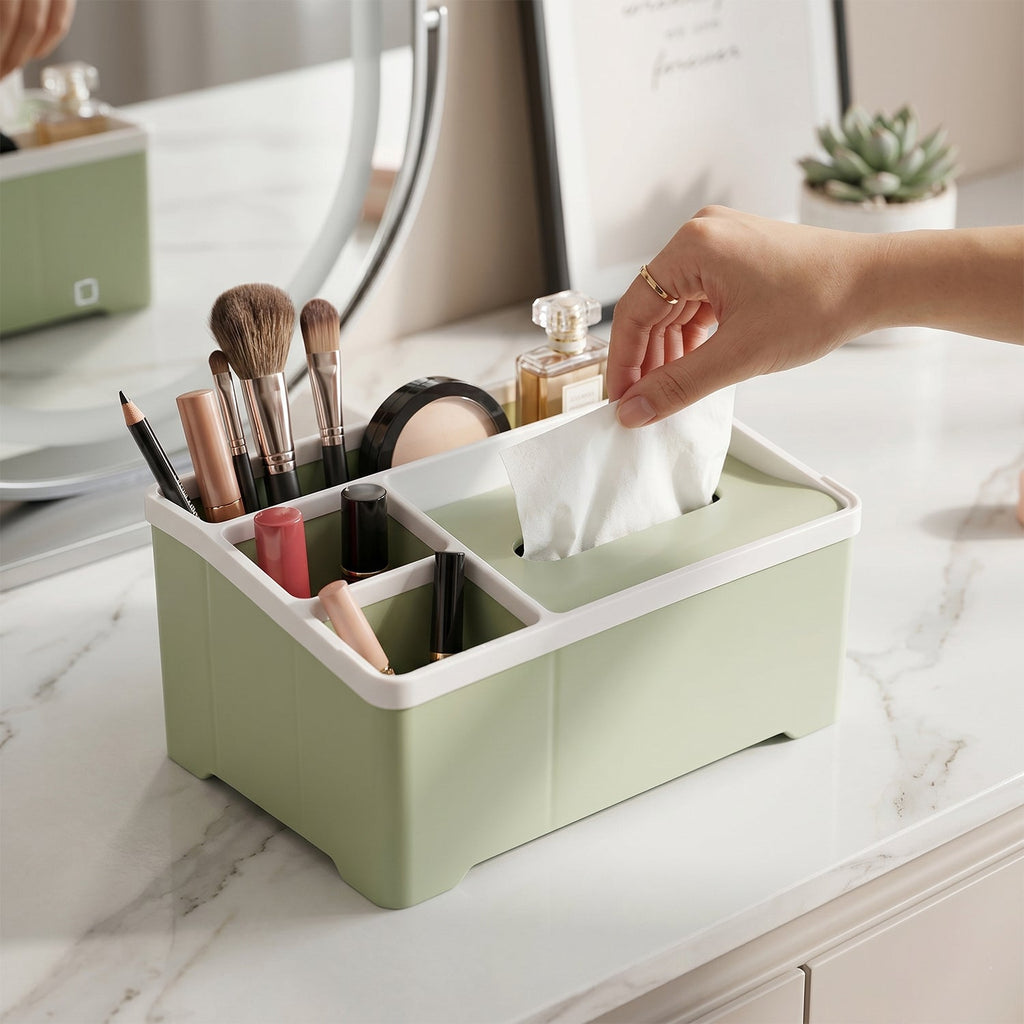 Multipurpose Plastic Organizer Box Ð Neat Storage with Tissue Holder