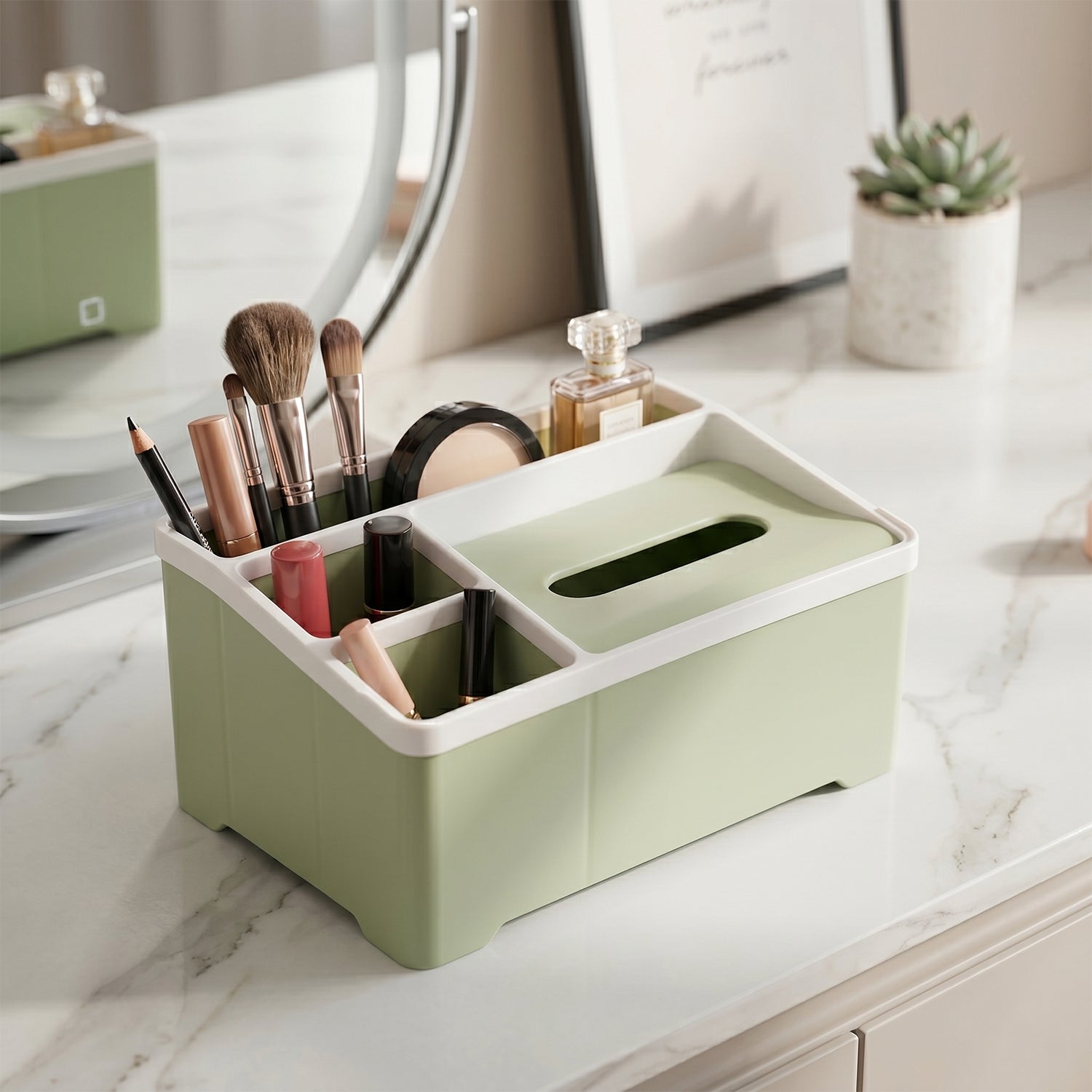 Multipurpose Plastic Organizer Box Ð Neat Storage with Tissue Holder