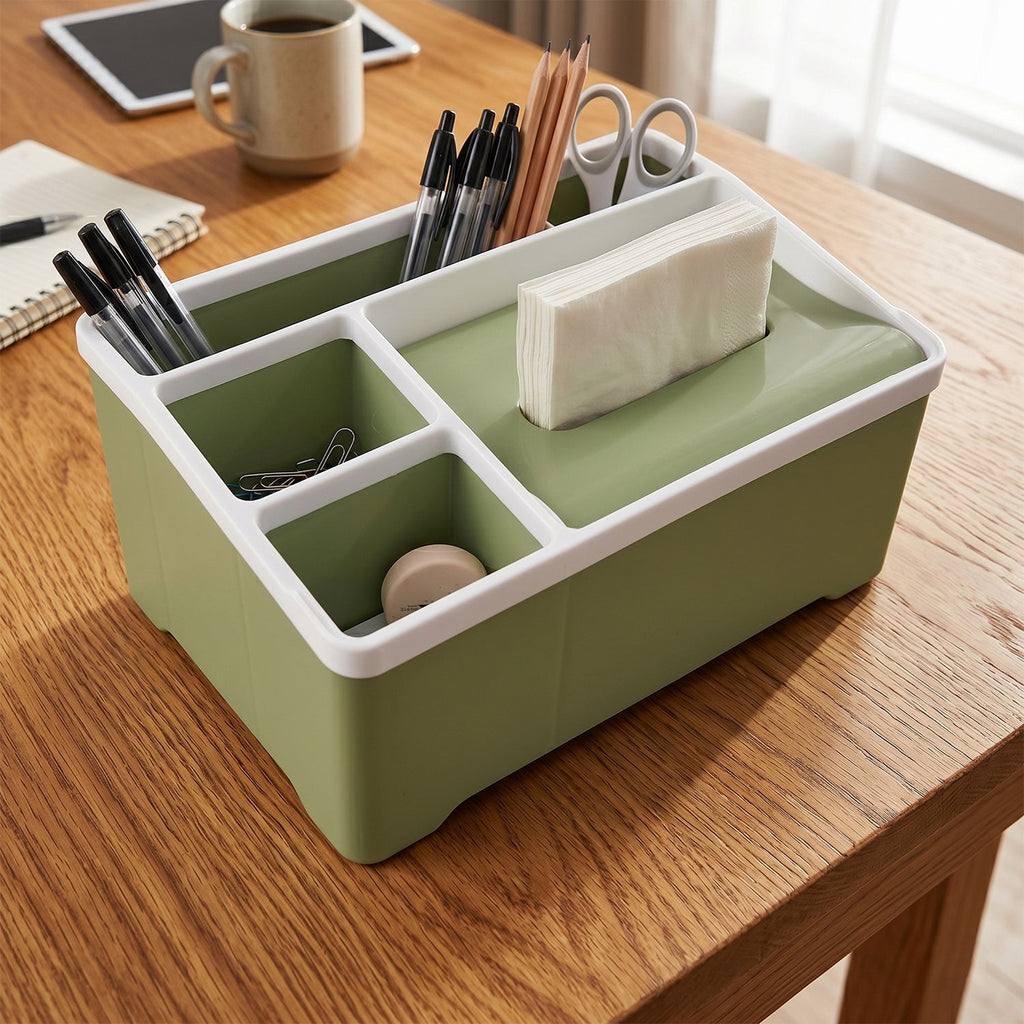Multipurpose Plastic Organizer Box Ð Neat Storage with Tissue Holder