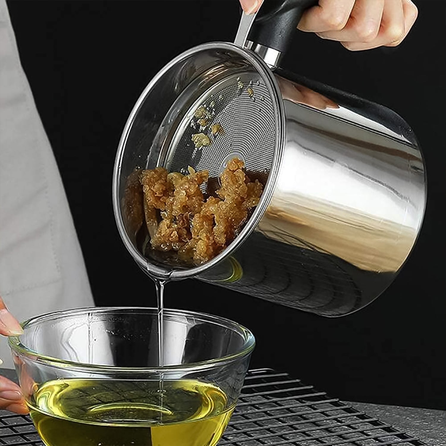 Stainless Steel Oil Filter Pot – 1.3L Durable & Reusable