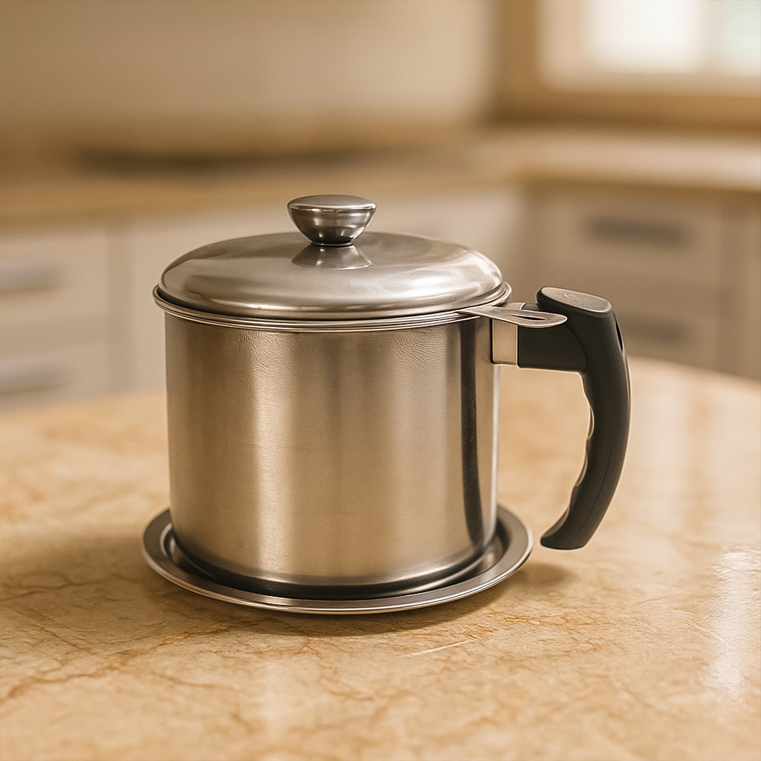 Stainless Steel Oil Filter Pot – 1.3L Durable & Reusable