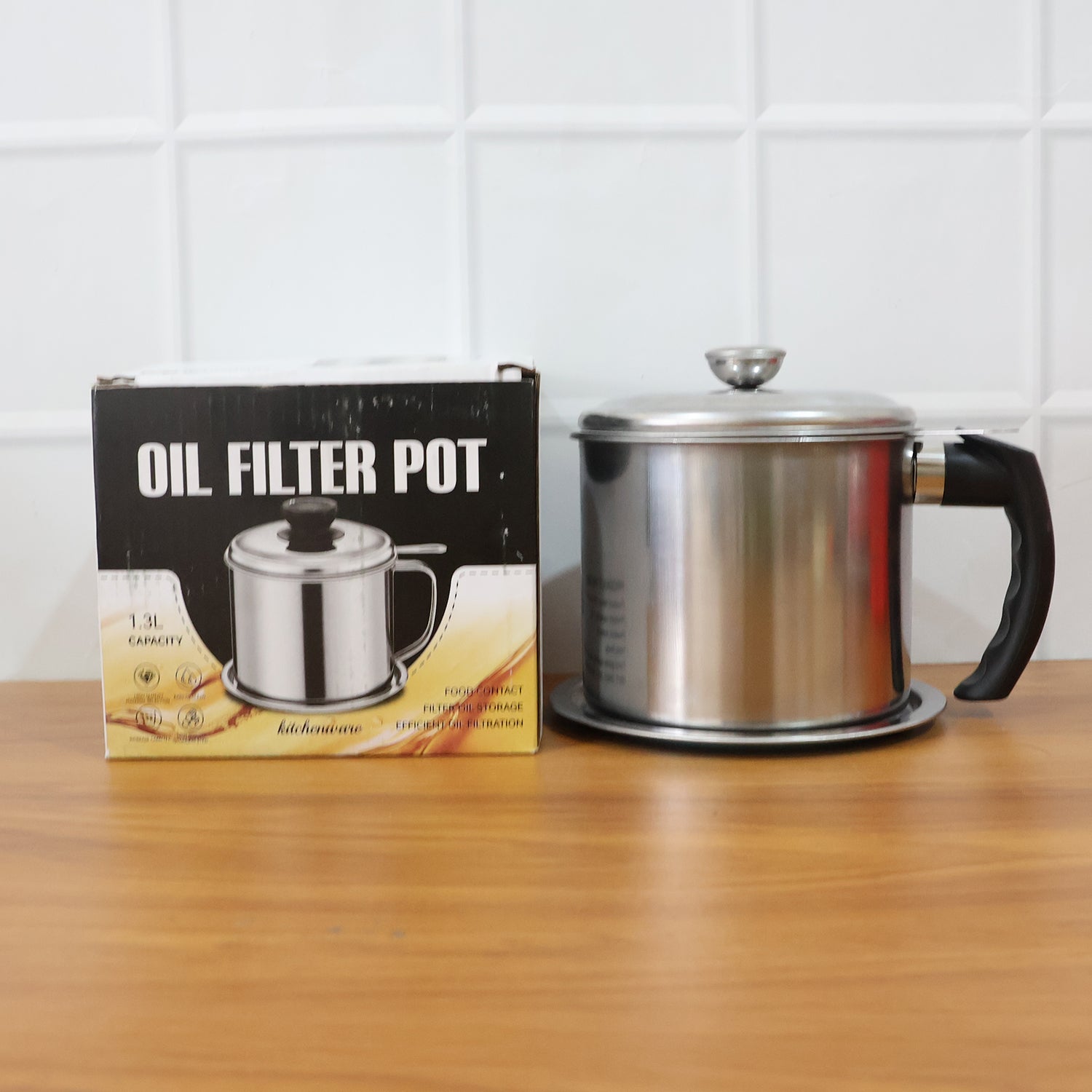 Stainless Steel Oil Filter Pot – 1.3L Durable & Reusable