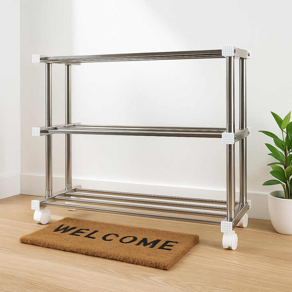3-Layer Stainless Steel Shoe Rack – Durable & Space-Saving Organizer