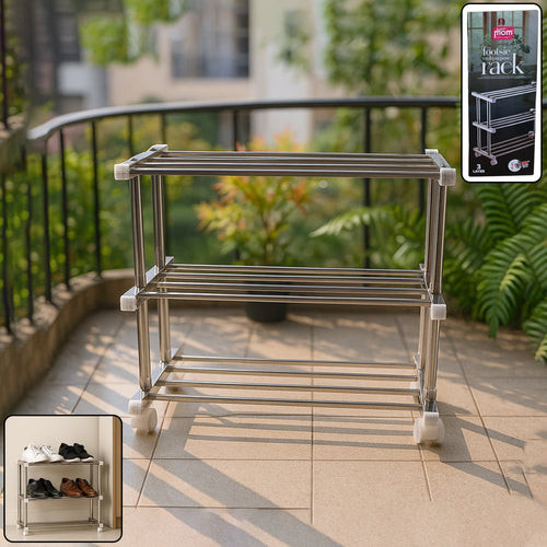 3-Layer Stainless Steel Shoe Rack – Durable & Space-Saving Organizer