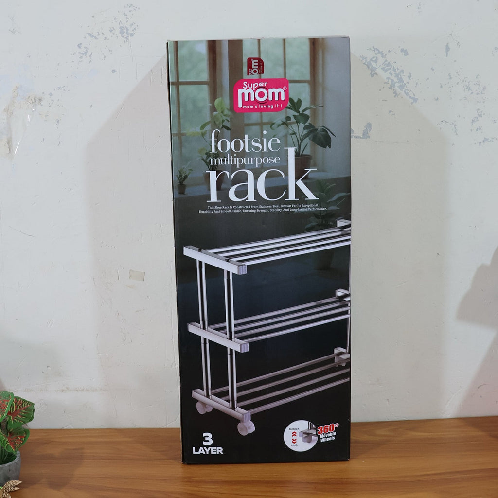 3-Layer Stainless Steel Shoe Rack – Durable & Space-Saving Organizer