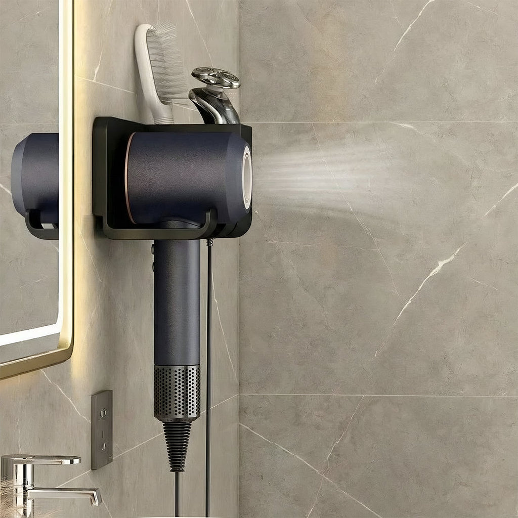 Wall Mounted Hair Dryer Holder – Space-Saving Organizer Shelf & Hook