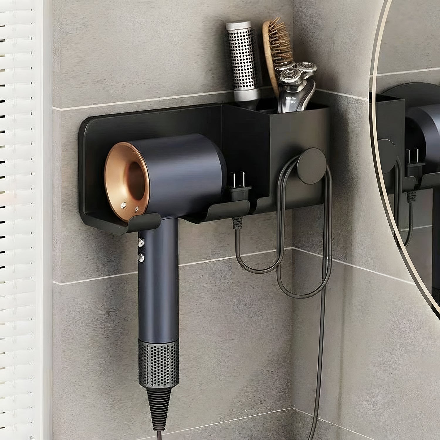Wall Mounted Hair Dryer Holder – Space-Saving Organizer Shelf & Hook