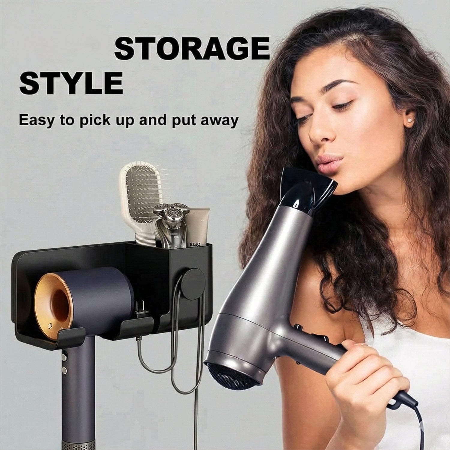 Wall Mounted Hair Dryer Holder – Space-Saving Organizer Shelf & Hook