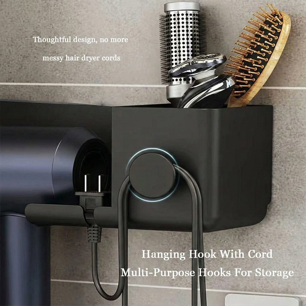 Wall Mounted Hair Dryer Holder – Space-Saving Organizer Shelf & Hook