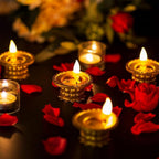 Water Sensor LED Diyas Set – Flameless Golden for Festive Decor