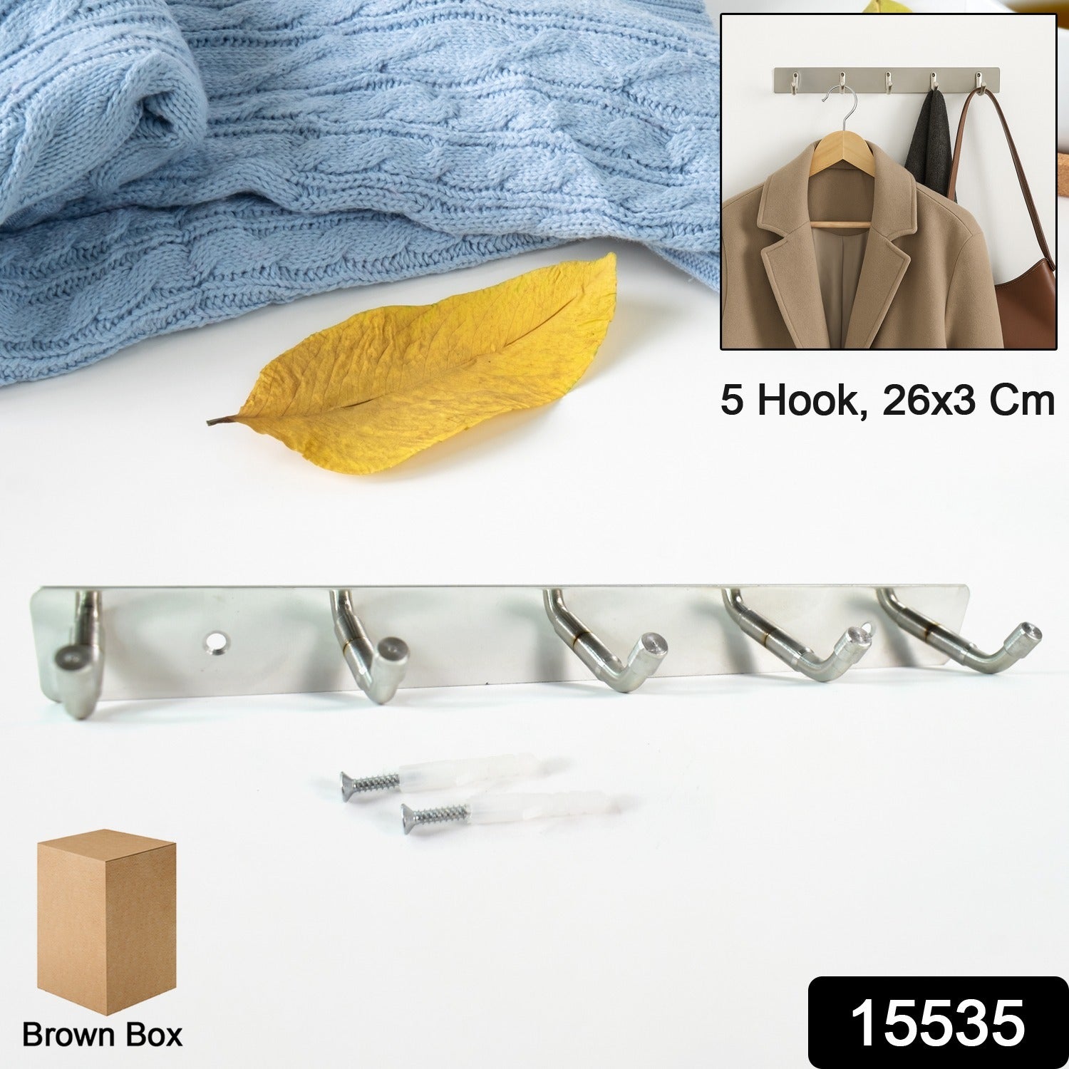 Stainless Steel Coat Hook Rack – 5-Hook Durable Wall Organizer