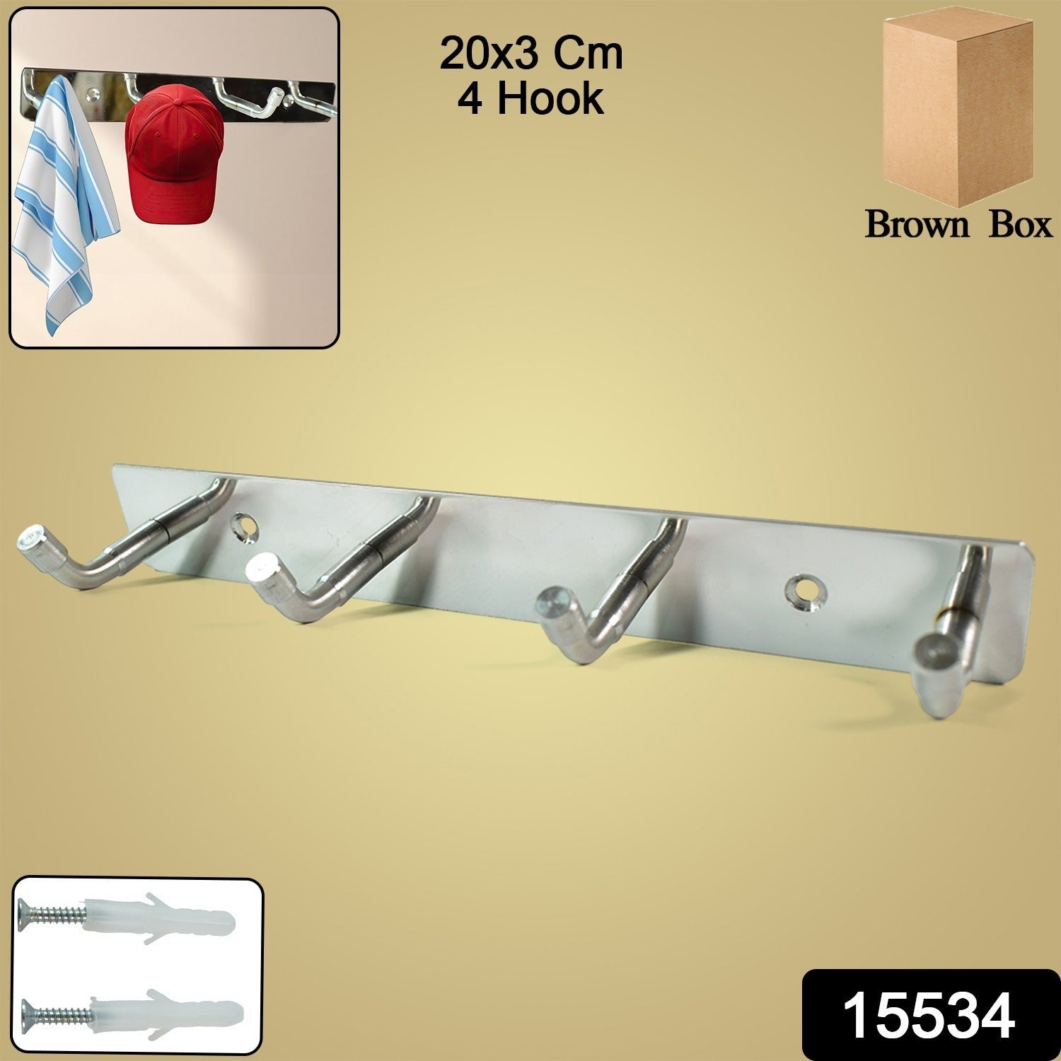 Stainless Steel Coat Hook Rack – 4 Heavy Duty Hooks for Home
