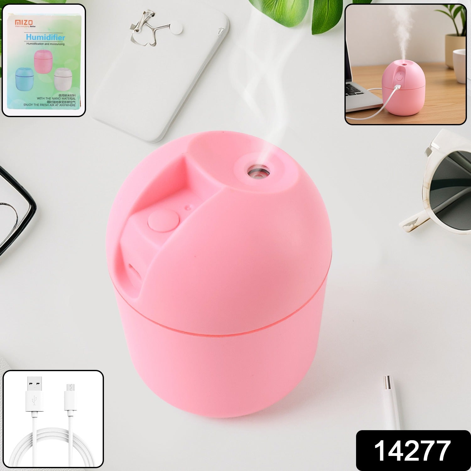 USB Mini Air Humidifier – Portable 250ml Quiet Cool Mist with LED